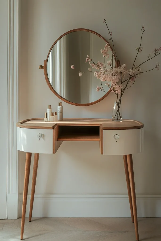Compact Vanity with Fold-Out Mirror