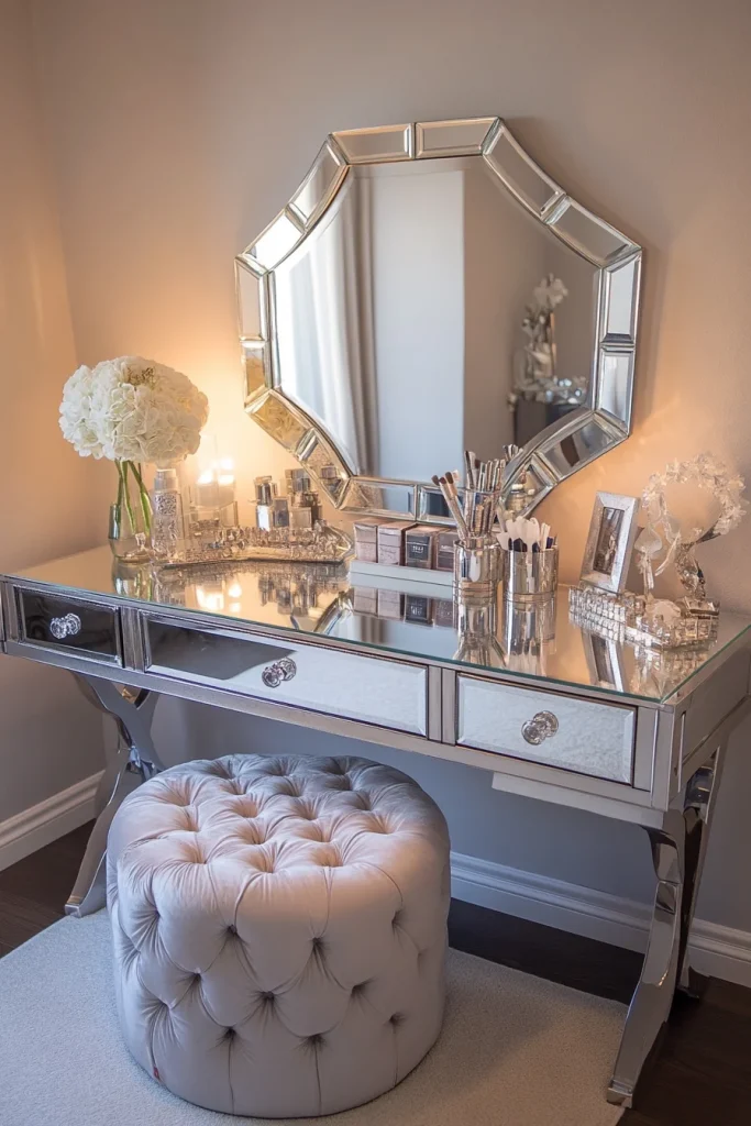 Glam Vanity with Mirrored Surfaces