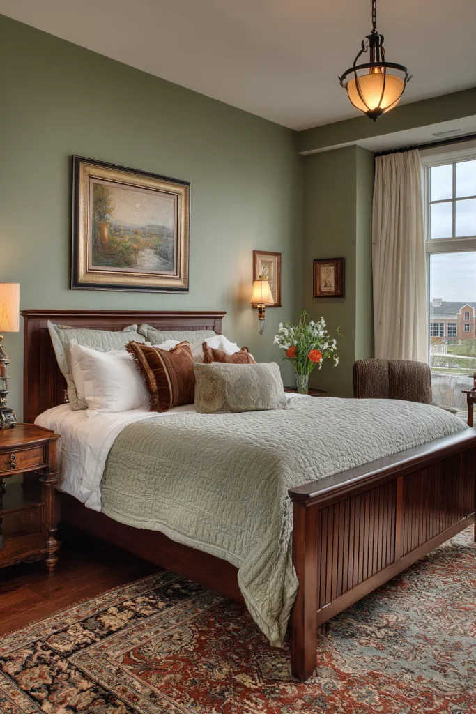 Green Accent Wall with Wood