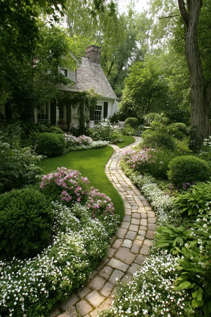 Curved Pathways with Flowers