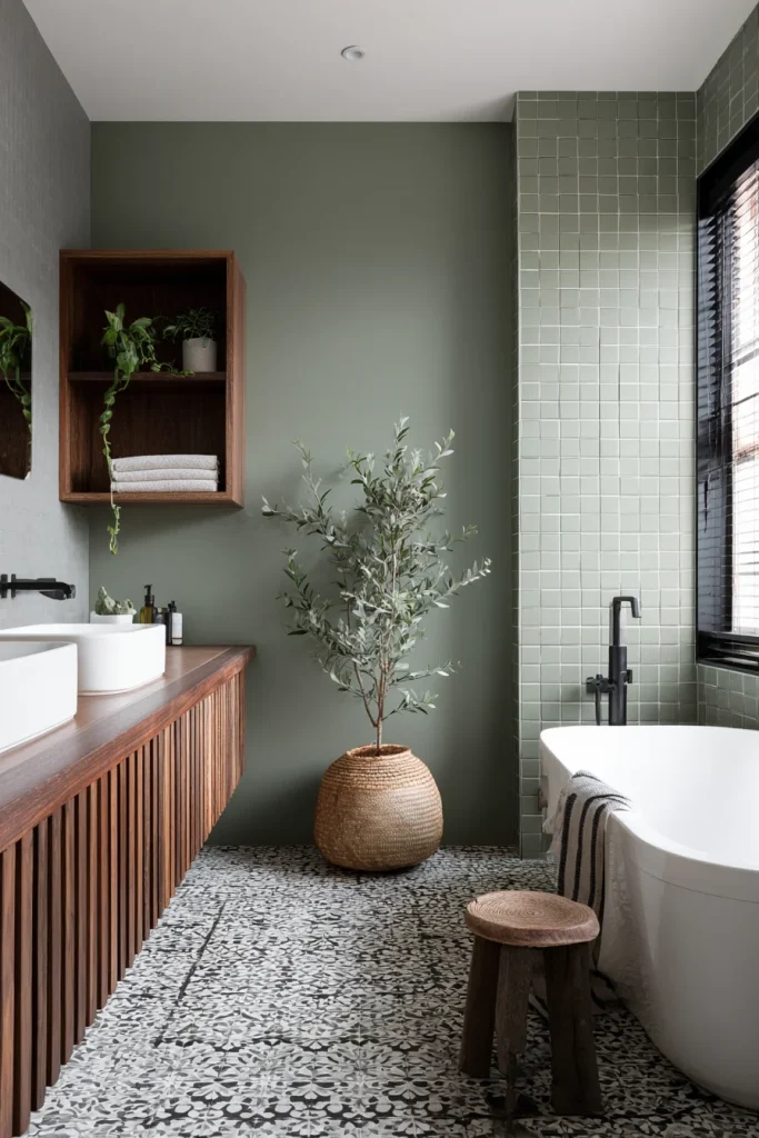 Earthy Sage and Wood Accents