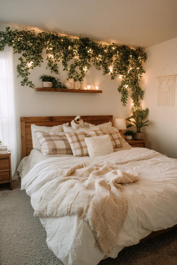 Faux Vine Garland Above the Bed
