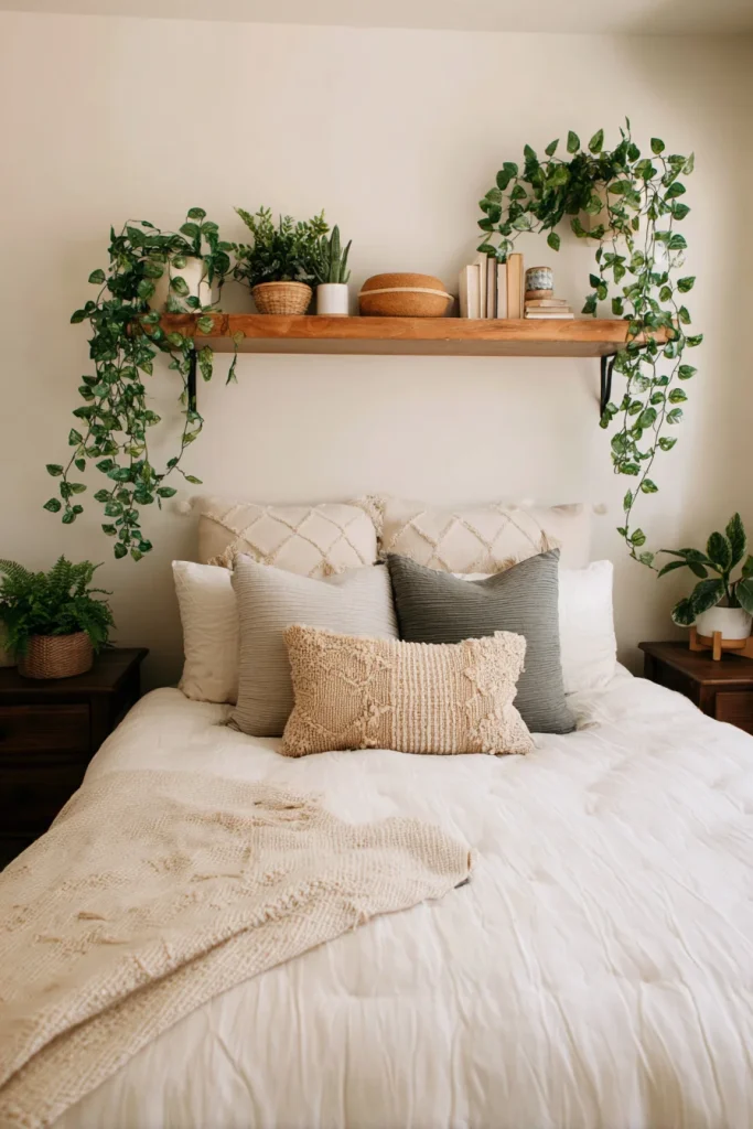 Floating Shelf with Faux Plants