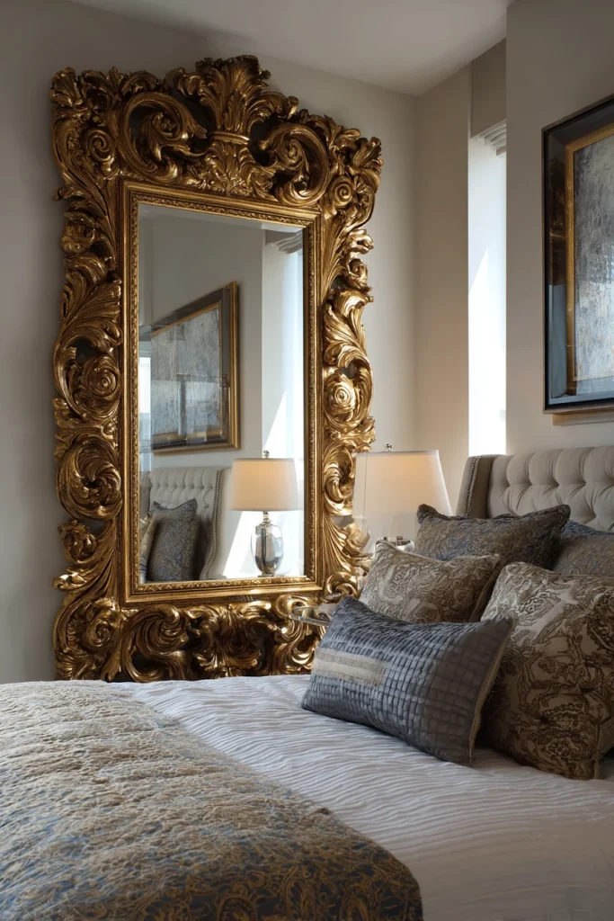 Gold framed mirror wall