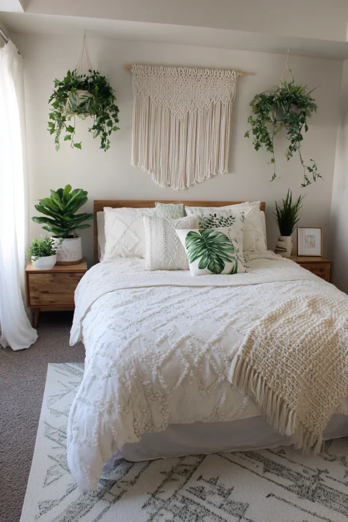 Hanging Macrame with Leaf Accents