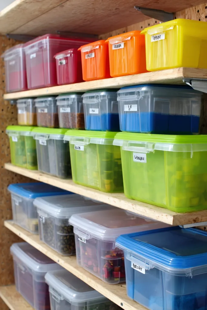 Labeled Plastic Storage Bins