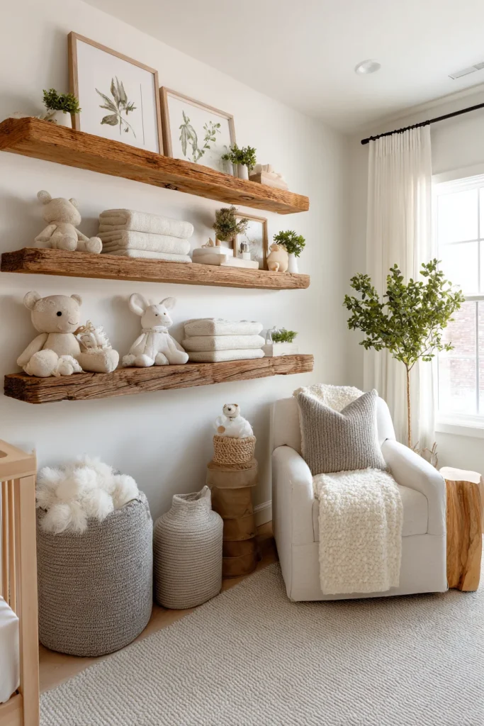 Open shelves with natural decor