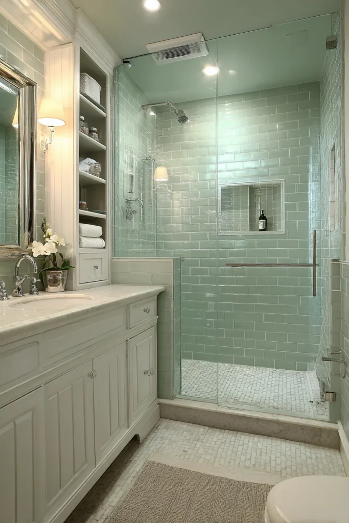 Sage Green Subway Tile Shower
