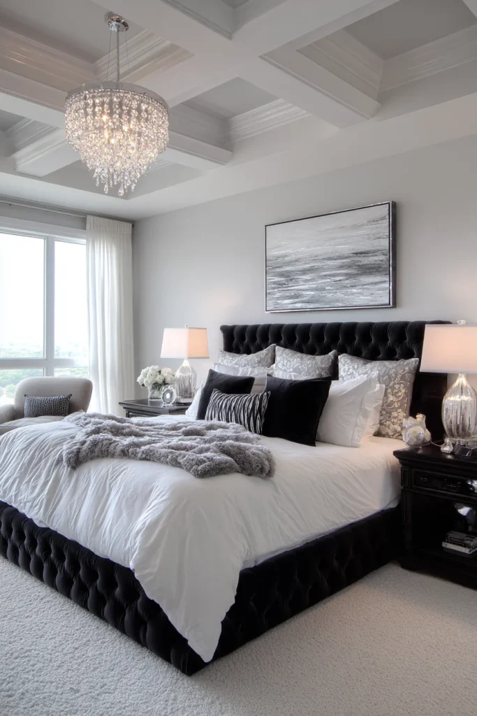 White Bedding with Black Accents