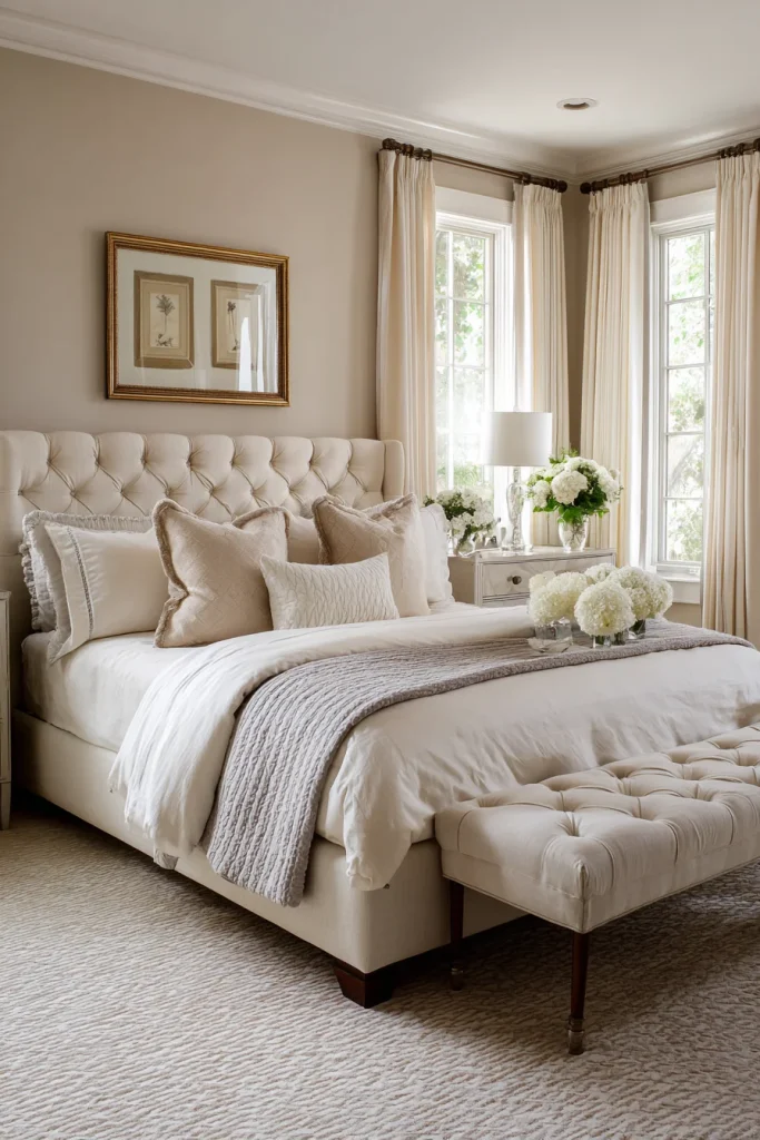 Beige Upholstered Bed