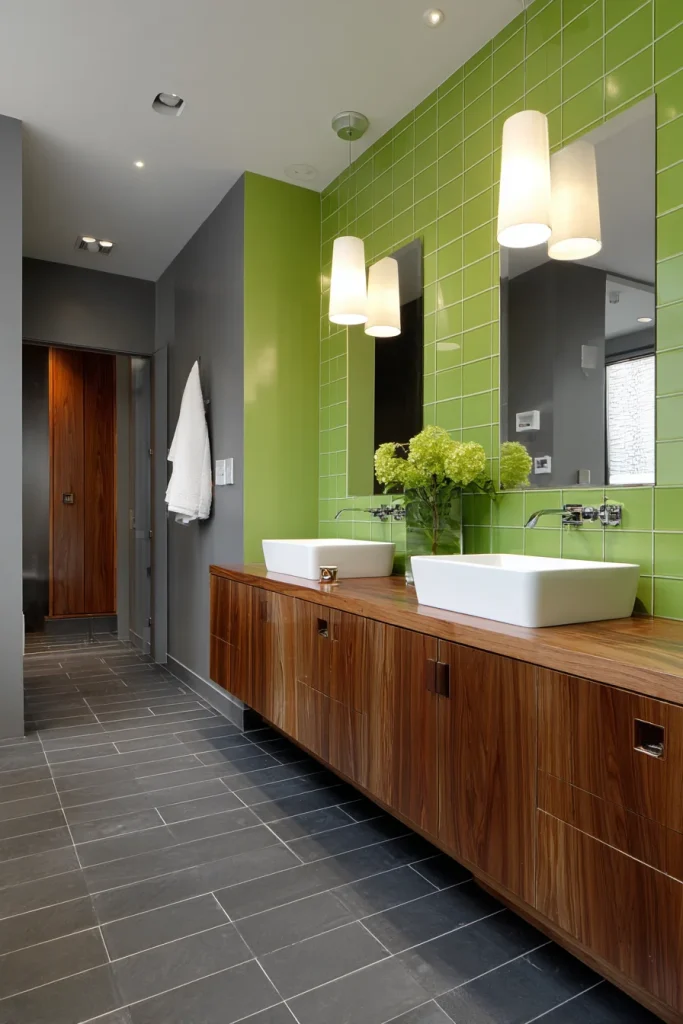 Grey Flooring with Green Walls