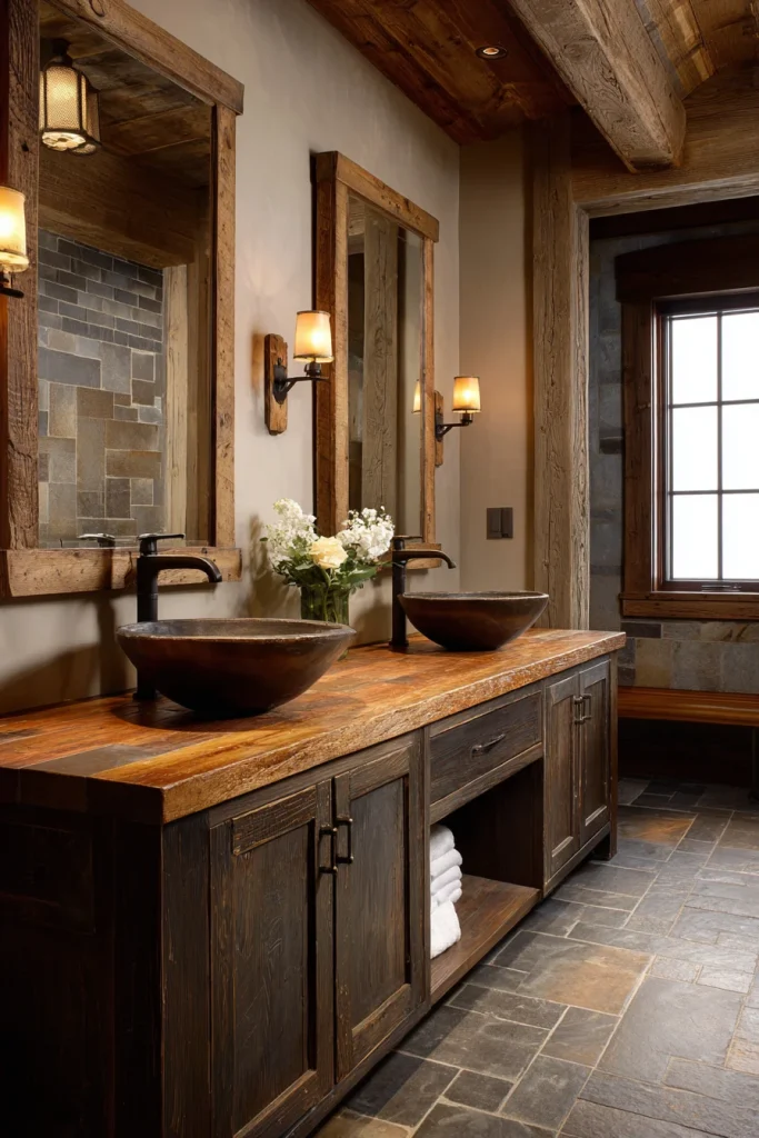 Rustic Wood Dual Vanity for Warmth