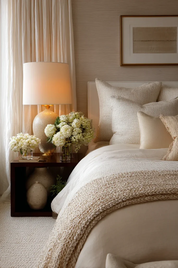 Textured Beige and White Bedding Mix