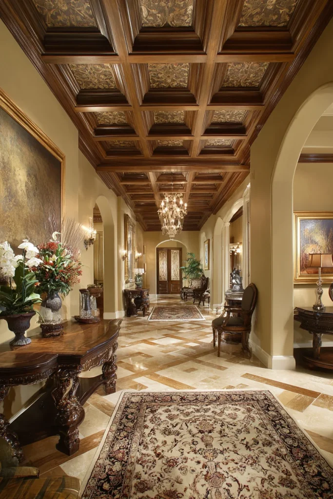 Warm-Toned Coffered Ceiling